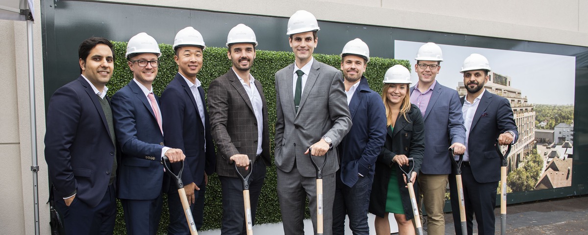 The Winslow groundbreaking, full team with shovels